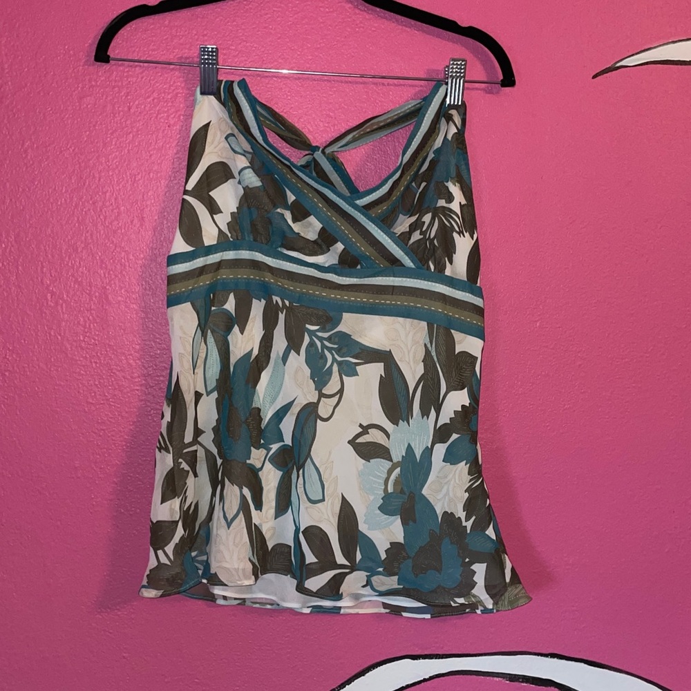 Ann Taylor Floral Halter Top - Teal and Brown